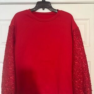 Red Sequin Sleeve Women's sweatshirt